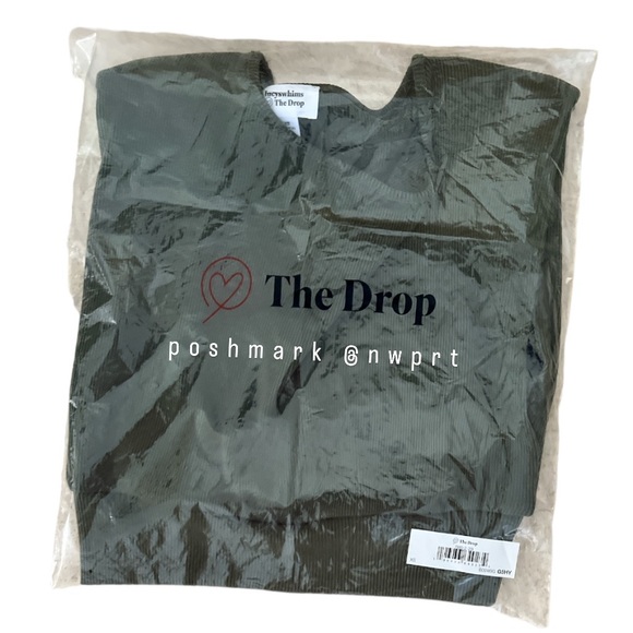 THE DROP @LucysWhims Rifle Green Crop Top Tee Padded Shoulder XS Amazon - Picture 2 of 10